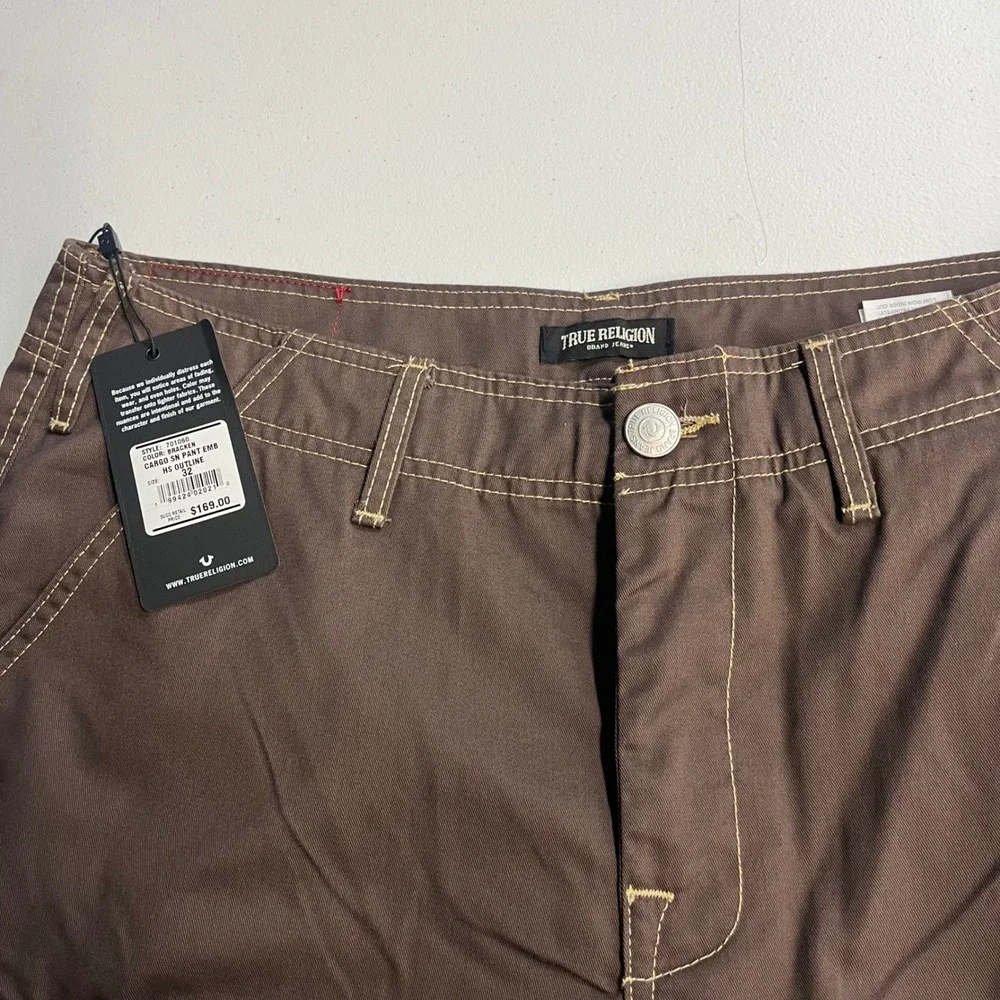 True Religion Cargo Pants Men Brown Contrast Stitch Streetwear 32 HS OUTLINE NWT